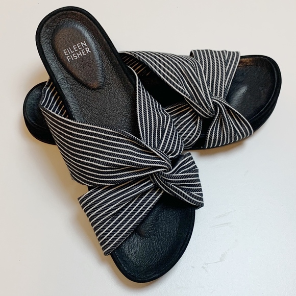 Eileen Fisher Shoes - Eileen Fisher Pal Canvas Stripe Slide Sandals